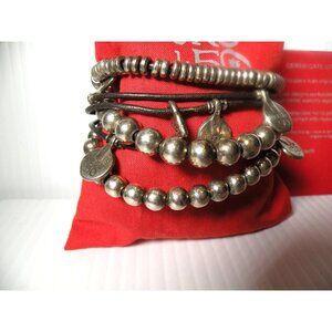 Uno De 50 Silver Beaded Multi-Strand Bracelet With Red Pouch & Certificate Of Au